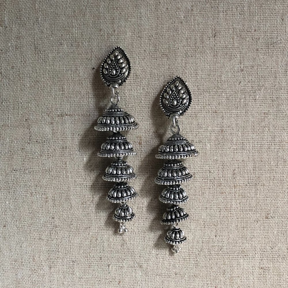 Moti Jhumka Silver Multi Cone ball trim Earrings